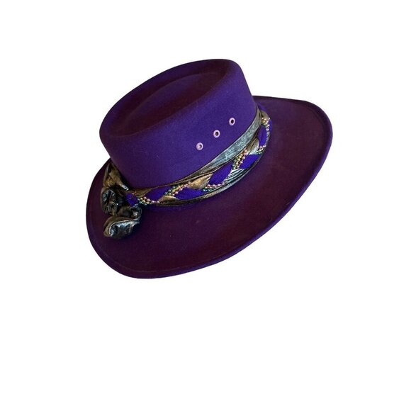 Purple Western Style Hat With Braided Band & Metallic Accents By C.C. Weaver - Picture 3 of 7